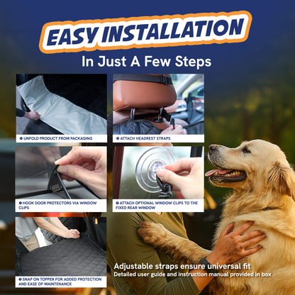 Panther Armor Dog Car Seat Cover Set with 2 Door Protectors – Washable Removable Topper, 8-Panel Foldable Design, Water-Resistant Hard Base Backseat Extender for Small & Medium Cars